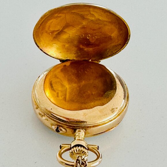 Solid Gold Pendant Pocket Watch + Gold Chain - Picture 11 of 12